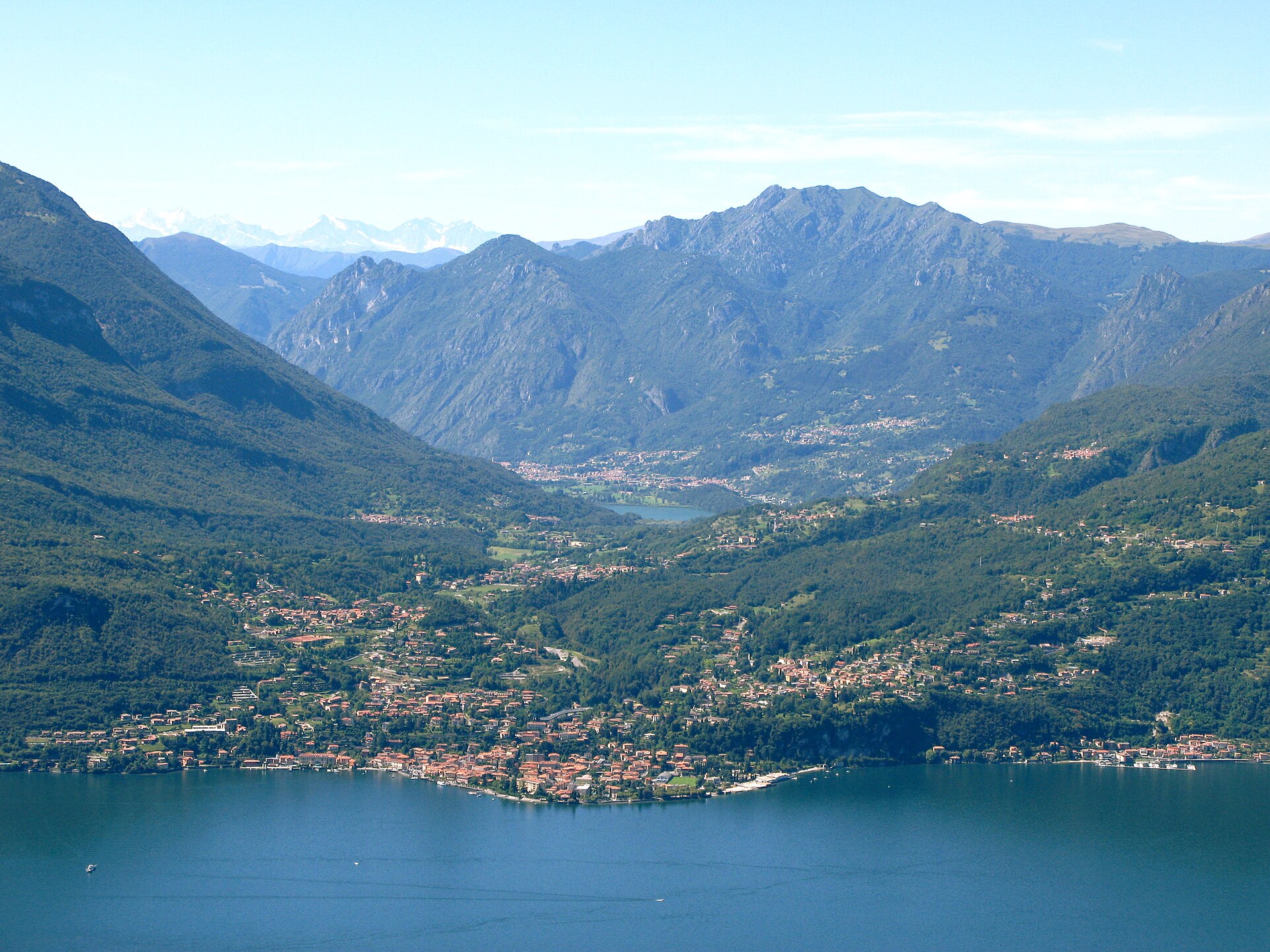Menaggio on the western shore of Lake Como with the Alps beyond