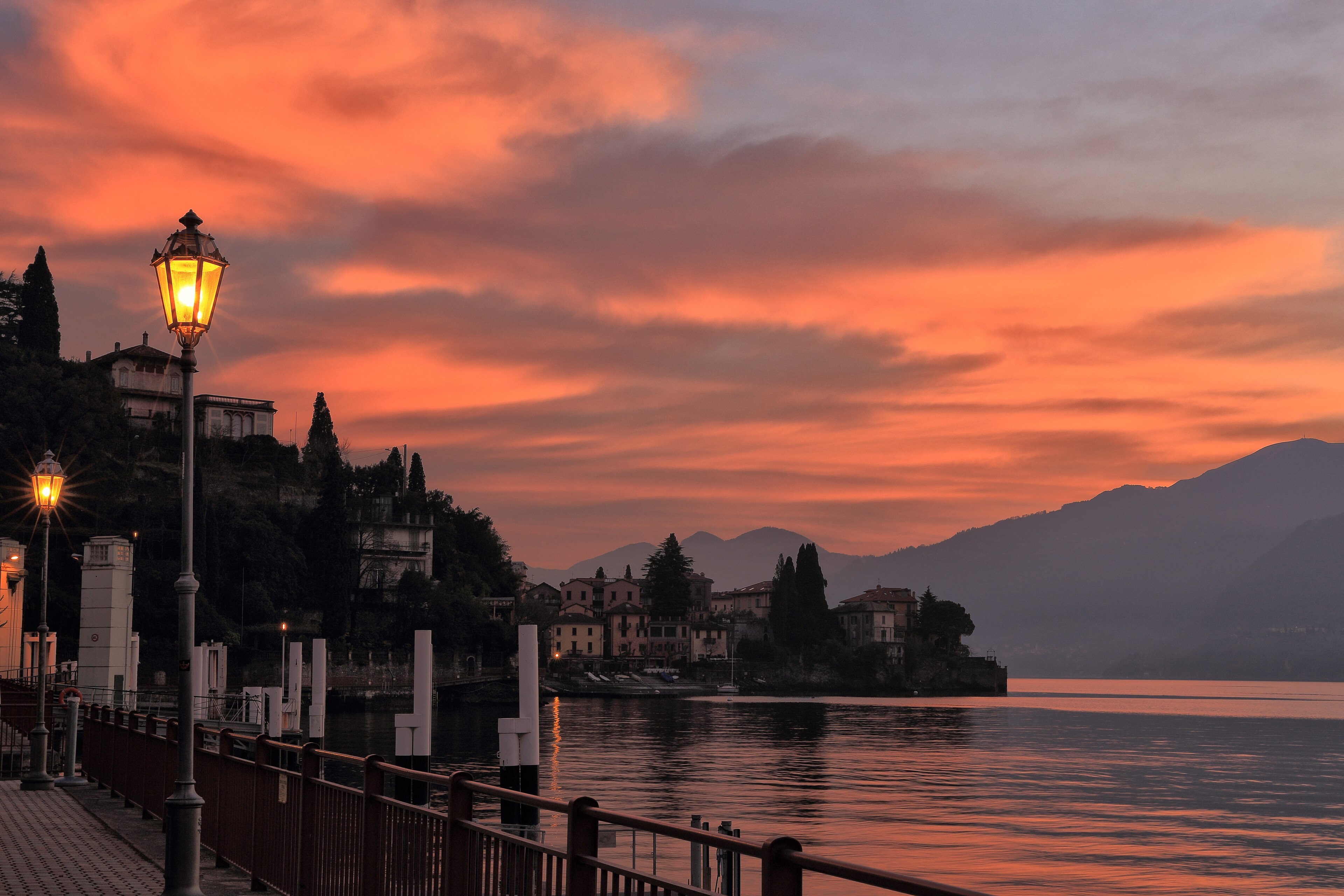 Sunset glow over Varenna and the waters of Lake Como
