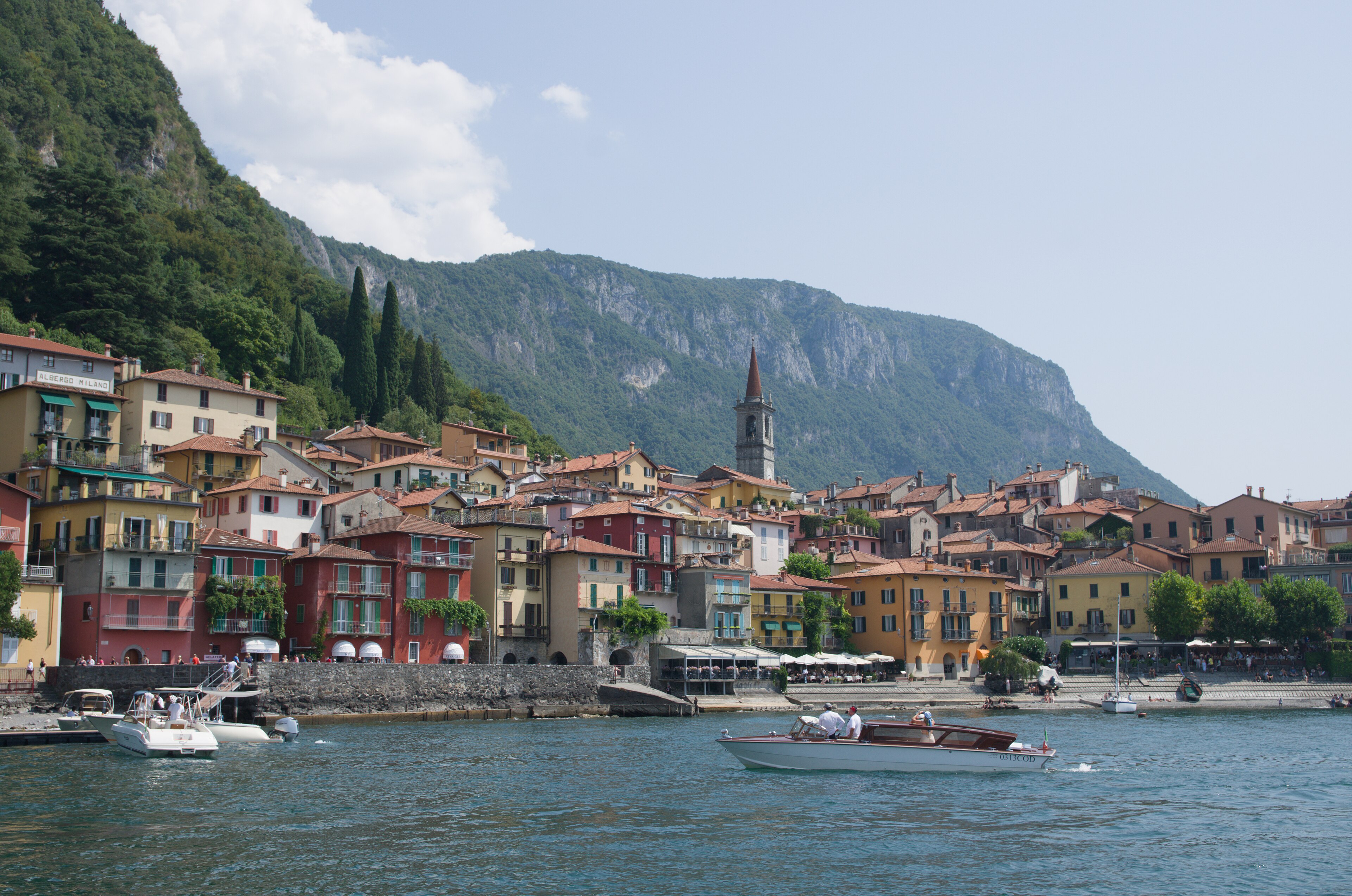 The painted waterfront houses of Varenna on the eastern shore of Lake Como
